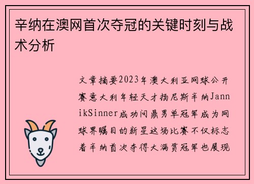辛纳在澳网首次夺冠的关键时刻与战术分析